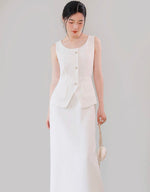 Load image into Gallery viewer, Tailored Maxi Sleeveless Suit Dress in White