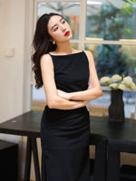 Load image into Gallery viewer, Boatneck Stretch Sheath Dress in Black