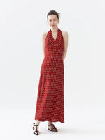 Load image into Gallery viewer, Polka Dot Halter Maxi Dress in Red