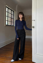 Load image into Gallery viewer, Wide Leg Slit Pocket Trousers in Black