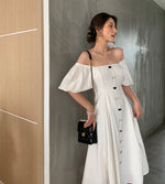 Load image into Gallery viewer, 2-Way Blouson Flare Dress in White