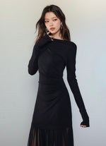 Load image into Gallery viewer, Asymmetric Tulle Panel Stretch Dress in Black