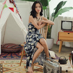 Load image into Gallery viewer, Drop Back Criss Cross Floral Dress in Navy