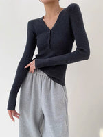 Load image into Gallery viewer, Ribbed Button Top in Grey