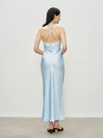 Load image into Gallery viewer, Satin Halter Lace Gathered Gown in Blue