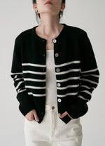 Load image into Gallery viewer, Mid Stripe Wool Cardigan in Black