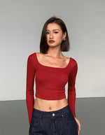 Load image into Gallery viewer, Padded Cross Back Long Sleeve Top in Red