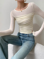 Load image into Gallery viewer, Tencel Blend Gathered Top in Cream