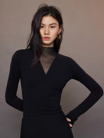 Load image into Gallery viewer, Sheer Panel V Top in Black