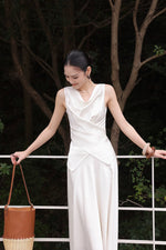 Load image into Gallery viewer, Satin Drape Wrap Top // Maxi Skirt in Cream