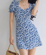 Load image into Gallery viewer, Lipari Floral Blouson Mini Dress in Blue