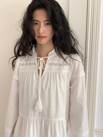 Load image into Gallery viewer, Tiered Tassel Long Sleeve Dress in White