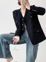 Load image into Gallery viewer, Long Tweed Button Jacket in Black