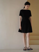 Load image into Gallery viewer, Boatneck Flare Sheath Dress in Black
