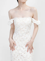 Load image into Gallery viewer, Off Shoulder Lace Gown in White