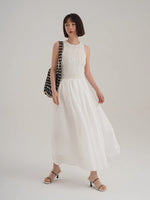 Load image into Gallery viewer, Knit Tank Crepe Dress in White