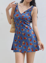Load image into Gallery viewer, Vintage Floral Sleeveless Mini Dress in Blue