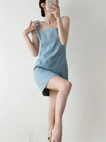 Load image into Gallery viewer, Mini Line Shift Dress in Blue