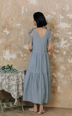 Load image into Gallery viewer, Ribbon Tie Tiered Maxi Dress in Blue