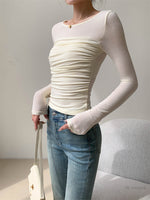 Load image into Gallery viewer, Tencel Blend Gathered Top in Cream