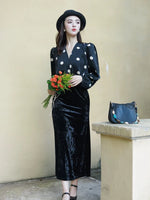 Load image into Gallery viewer, Polka Dot Blouson Sleeve Blouse in Black