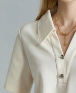 Load image into Gallery viewer, Embellished Button Polo Top in Cream
