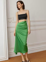 Load image into Gallery viewer, High Waist Gathered Satin Skirt in Green