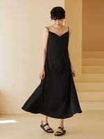 Load image into Gallery viewer, Satin Drape Slip Dress in Black
