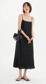 Load image into Gallery viewer, Textured Cami Midi Slip Dress in Black