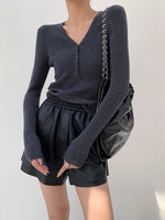 Load image into Gallery viewer, Ribbed Button Top in Grey