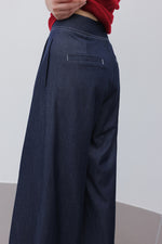 Load image into Gallery viewer, Wide Leg Zip Chambray Trousers in Navy