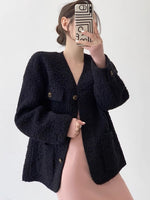 Load image into Gallery viewer, Long Boucle Pocket Jacket in Black