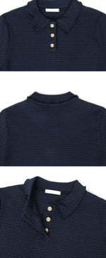 Load image into Gallery viewer, Korean Soft Waffle Polo Top in Navy