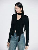 Load image into Gallery viewer, Asymmetric Hem Top + Neck Tie in Black