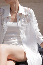 Load image into Gallery viewer, Tencel Blend Floral Lace Shirt // Shorts Set in White