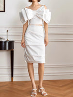 Load image into Gallery viewer, Tailored Gathered Shift Skirt in White