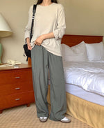 Load image into Gallery viewer, Korean Relaxed Stretch Long Sleeve Top in Khaki- F