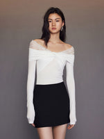 Load image into Gallery viewer, Off Shoulder Lace Trim Twist Top in White