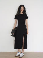 Load image into Gallery viewer, Slit Tee Dress in Black
