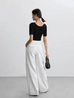 Load image into Gallery viewer, Scoop Neck Mid Sleeve Stretch Top in Black