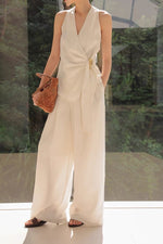 Load image into Gallery viewer, Tencel Wrap Embellished Top // Trousers Set in Cream