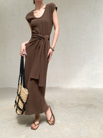 Load image into Gallery viewer, Tie Detail Maxi Dress in Brown