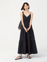 Load image into Gallery viewer, Double Cami Tiered Tie Back Dress in Black