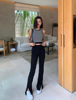 Load image into Gallery viewer, High Rise Split Hem Trumpet Jeans in Black