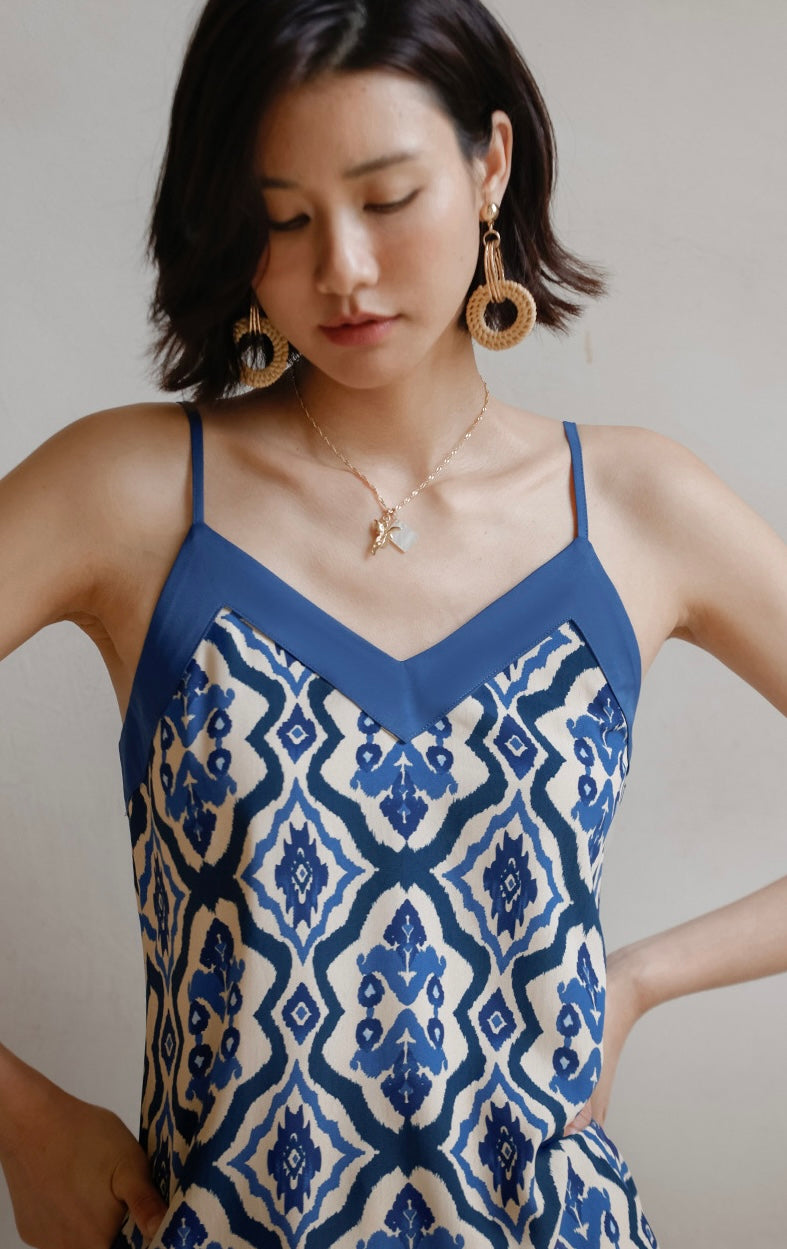Satin Printed Camisole in Blue
