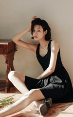 Load image into Gallery viewer, Tie Back Mid Flare Dress in Black