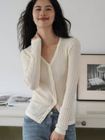Load image into Gallery viewer, Line Stretch Cardigan in Cream