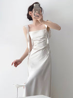 Load image into Gallery viewer, Ruffle Drape Slit Dress in Cream