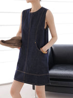 Load image into Gallery viewer, Denim Pocket Shift Dress in Navy