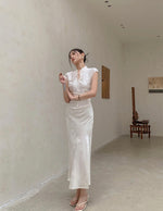 Load image into Gallery viewer, Chinoiserie Ribbon Tie Cheongsam in Cream